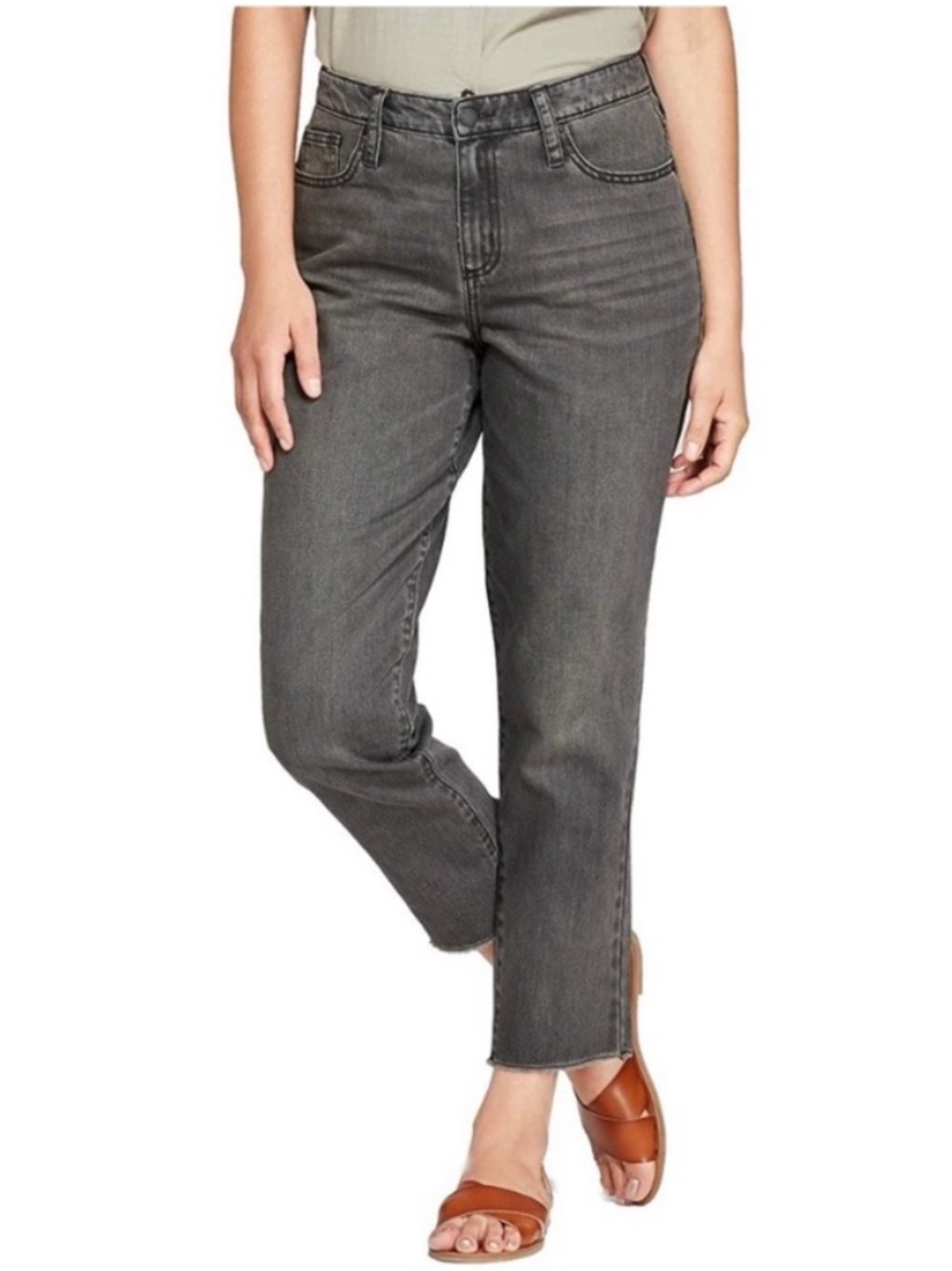 NWT Universal Thread High Rise Straight Jeans 14/32 Deep Charcoal Raw Hem